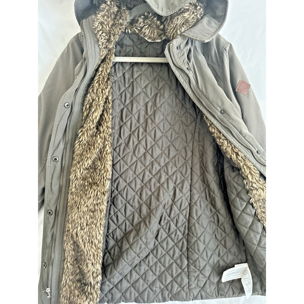 Hollister Jacket Womens Medium Green Faux Fur Hood Sherpa Fishtail Parka Coat